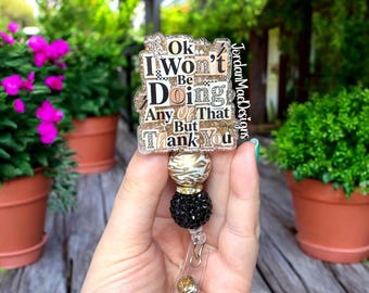 Ok I Won’t Be Doing Any Of That Badge Reel | Sarcastic Badge Reel | Leopard Beaded Badge Reel | Preppy Leopard Badge Reel | Funny Badge Reel