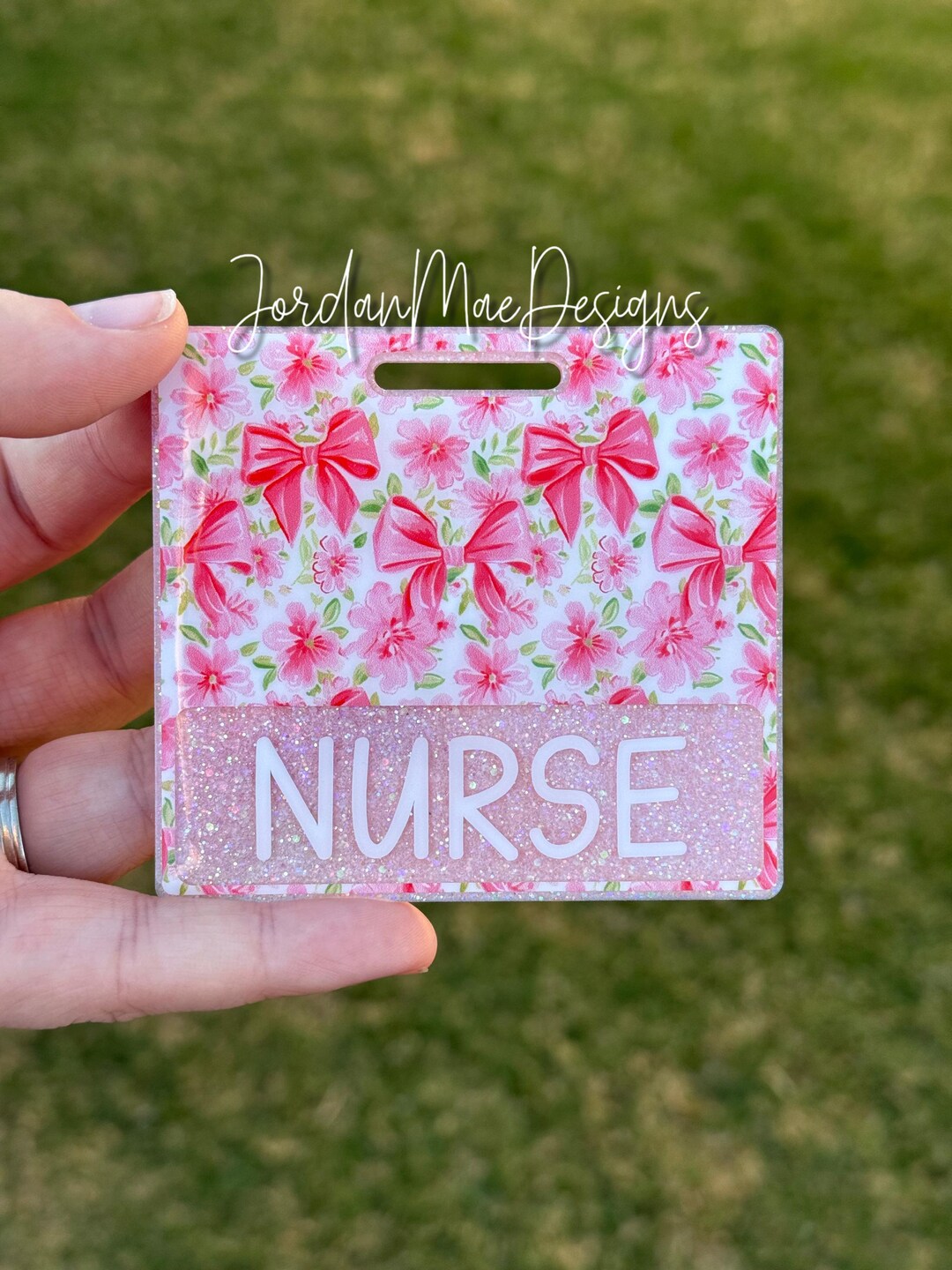 Light Pink Bow Badge Buddy | Pink Bow Glitter Badge Buddy | ID Holder ...