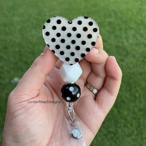Polka Dot Heart Badge Reel | Beaded Badge Reel | Nursing Badge Reel | Glitter Badge Reel | Dot Badge Reel | ID Holder | Work Badge Reel