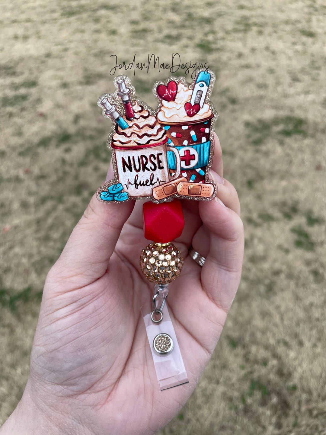 Nurse Fuel Badge Reel Beaded Badge Reel Nursing Badge Reel Coffee — free download