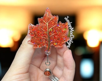 Leaf Badge Reel | Nursing Badge Reel | Fall Badge Reel | Thanksgiving Badge Reel | Glitter Badge Reel | Maple Leaf Badge Reel