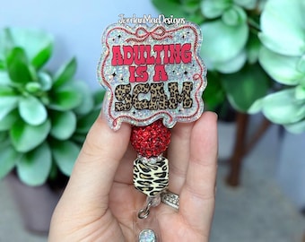 Adulting is a Scam Badge Reel | Beaded Badge Reel | Nurse Glitter Id Holder | Leopard Badge Reel | Funny Badge Reel | Checkered Badge Reel