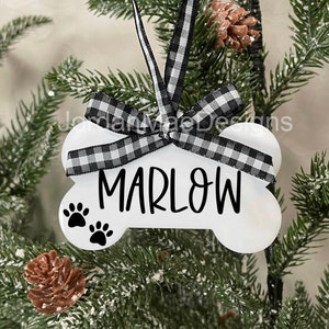 Personalized Dog Bone Christmas Ornament | Pet Christmas Ornament | Animal Christmas Ornaments | Paw Print Christmas Ornaments