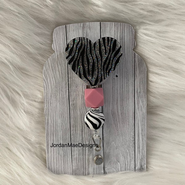 Zebra Heart Badge Reel | Beaded Badge Reel | Nursing Badge Reel | Zebra Badge Reel | Retractable Leopard Badge Reel | Nurse Gift | Zebra ID
