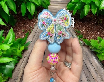 Patchwork Bow Badge Reel | Coquette Bow Beaded Badge Reel | Pearl Bow Badge Reel | Nurse Badge Reel | Spring Badge Reel