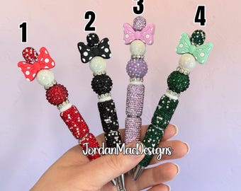 Bow Beaded Pen | Rhinestone Beaded Pens | Office Supplies | Office Decor | Desk Decor | Cute Pens For Girls | Gifts For Kids