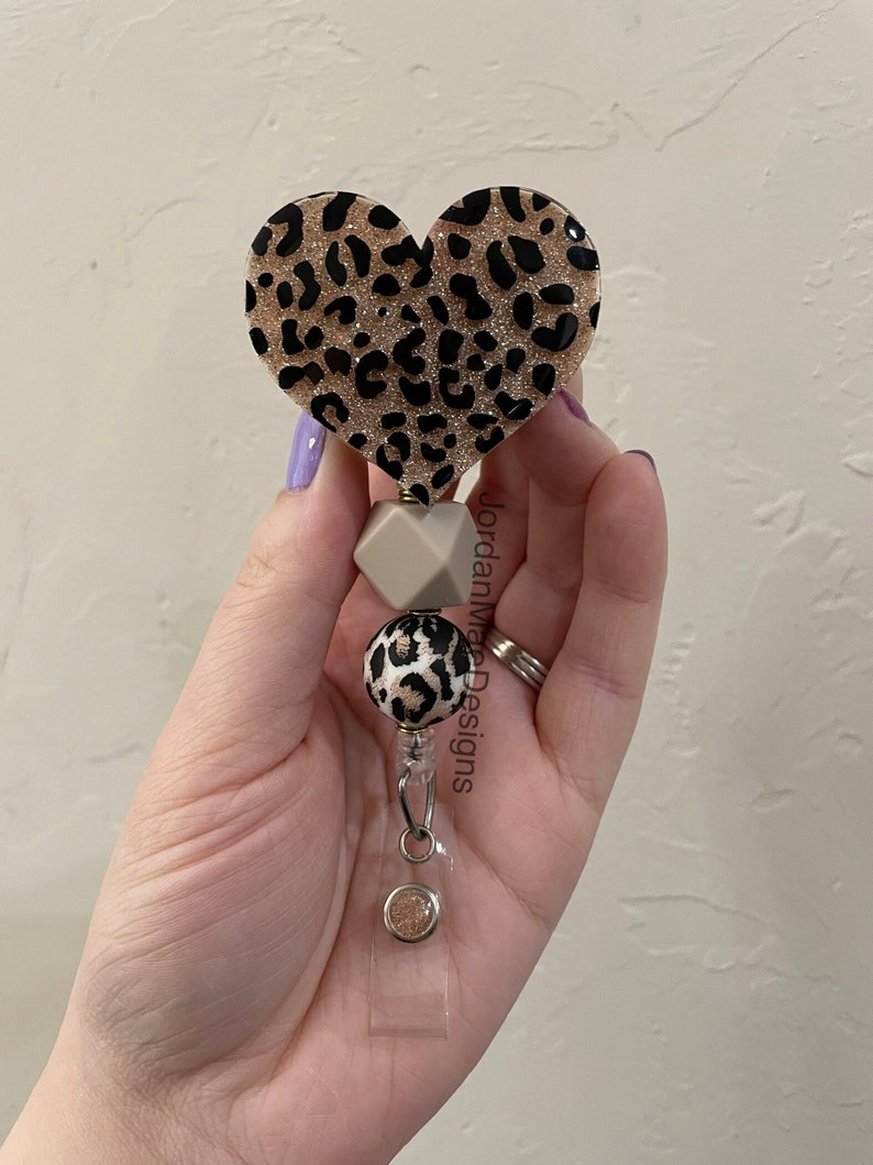 Cheetah Heart Badge Reel | Beaded Badge Reel | Nursing Badge Reel | Leopard Badge Reel | Retractable Leopard Badge Reel | Nurse Gift 