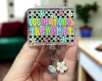 Occupational Therapist Badge Reel | OT Badge Reel | Daisy RN Badge Reel | Glitter Badge Reel | Nurse Badge Reel | Checkered Flower Badge