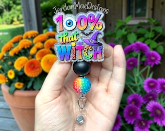 Halloween Badge Reel | Funny Halloween Beaded Badge Reel | Nursing Badge Reel | Witch Badge Reel | Fall Badge Reel | 100% That Witch Badge