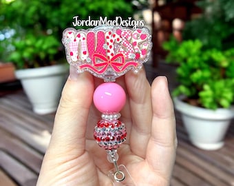 Strawberry Nurse Badge Reel | Bow Beaded Badge Reel | Nursing Badge Reel | Work Badge Holder | Cute Strawberry Badge Reel