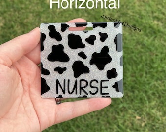 Cow Print Glitter Badge Buddy | Cow Badge Buddy | Black And White Badge Buddy | Badge Holder | Glitter Badge Buddy | Id Holder | Nurse Gift