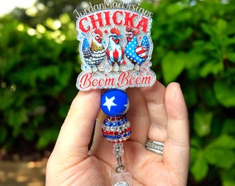 Chicken Badge Reel | Forth Of July Badge Reel | America Badge Reel | Beaded Badge Reel | USA Badge Reel | Independence Day Badge Reel