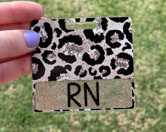 Champagne Silver Cheetah Print Badge Buddy | Leopard Badge Buddy | Gold Badge Buddy | Horizontal Badge Buddy | Id Holder | Nurse Gift | SS