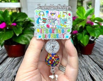 It’s Okay To Be Different Goose Badge Reel | Beaded Badge Reel | Autism Awareness Badge Reel | Duck Badge Reel | Autism Badge Reel