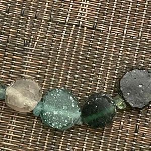 Ancient Roman glass gold-filled necklace - ombre colour ancient type jewelry - yellow green and teal geometric pendant - ca. 16” gold chain