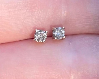 Salt & pepper natural diamond studs - genuine diamonds in 14k Y/W/R gold settings - real white diamond post earrings - April birthstone