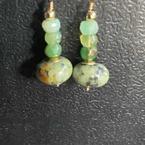 Chrysoprase and African turquoise gold drop earrings - aqua green brown dangle earrings - clips available - translucent aqua chalcedony