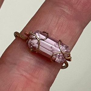 Very light pink-white kunzite gold filled size 6 ring -elegant translucent modern geometric kunzite ring -transparent faceted kunzite ring
