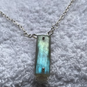 Multi flash labradorite sterling silver necklace - rainbow moonstone flashes - geometric minimalist sterling silver necklace