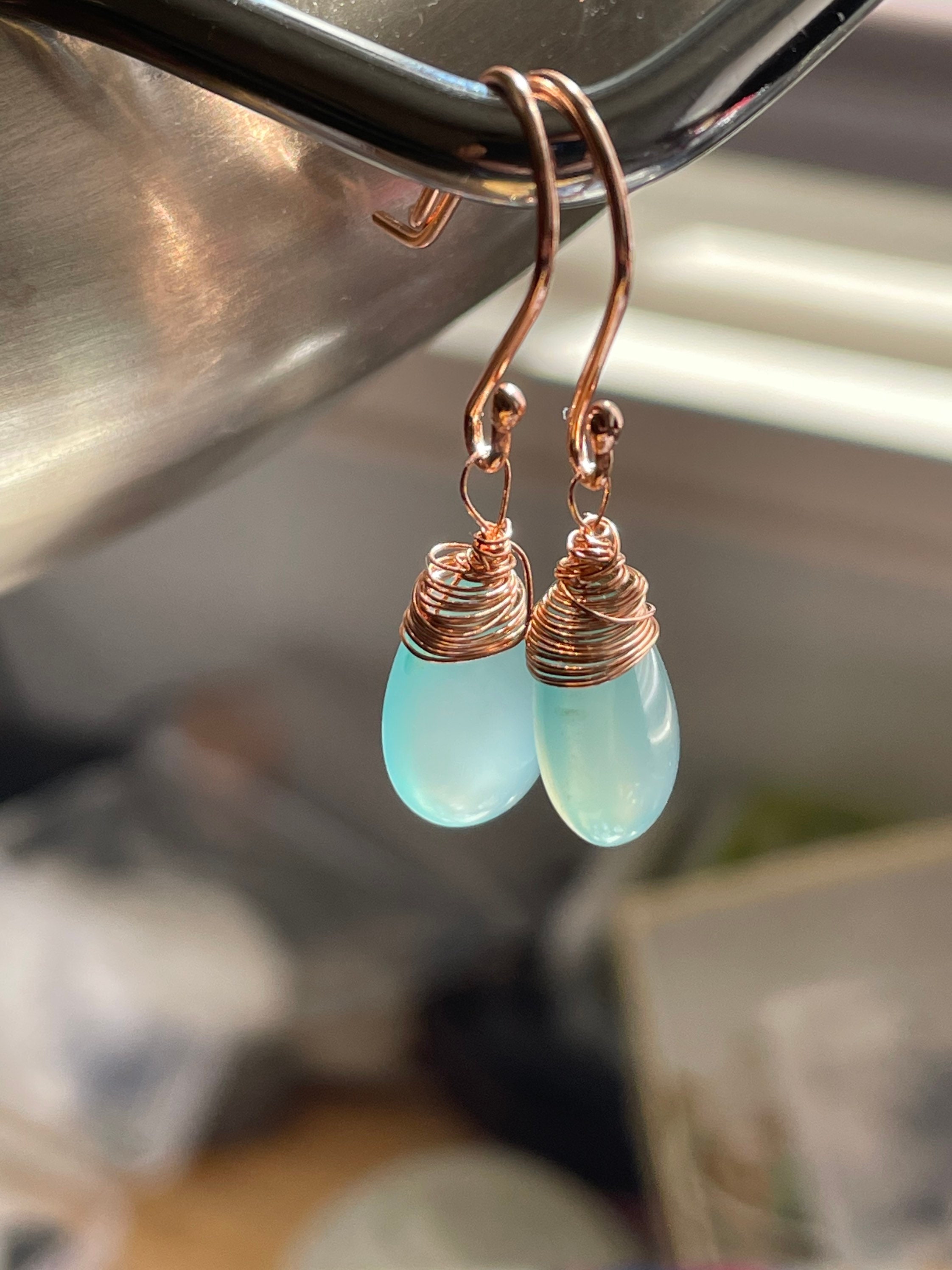 Sterling Silver Same as picture Aqua Blue Chalcedony Gemstone Earring,  Size: 10mm at Rs 450/pair in Jaipur