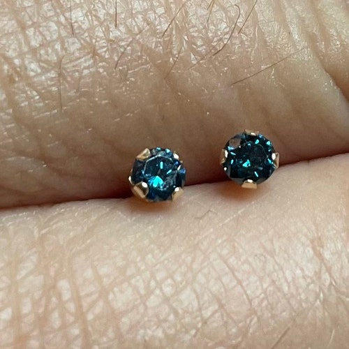 Blue diamond studs - genuine natural diamond in shops a 14k white gold setting - real blue diamond post earrings