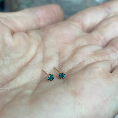 Blue diamond studs - genuine natural diamond in shops a 14k white gold setting - real blue diamond post earrings