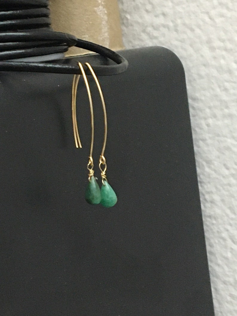 Valentine\u2019s gift May birthstone Emerald gold drop earrings green dangle earrings