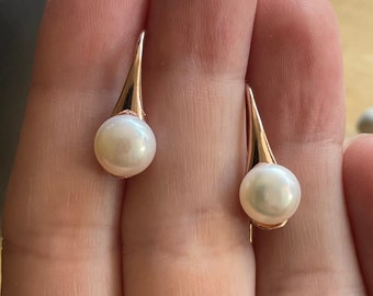 Rose Pearl Earrings, Bridal Pearl Earrings With Rose, Flower