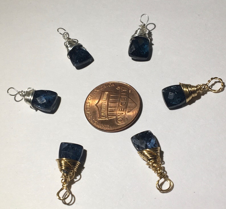 Teal blue moss kyanite teardrop pendants or charms.