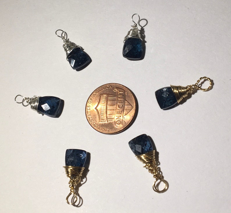 Teal blue moss kyanite teardrop pendants or charms.
