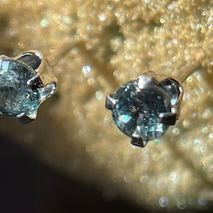 Blue-green sapphire studs - genuine natural sapphires in a 14k white OR yellow solid gold setting - sparkly teal blue sapphire post earrings