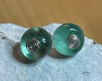 Green OR green&purple fluorite stud earrings - green or banded lavender sterling silver post earrings