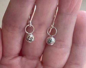 Sparkly green sapphires in a hand-made sterling silver/fine silver dangle earrings