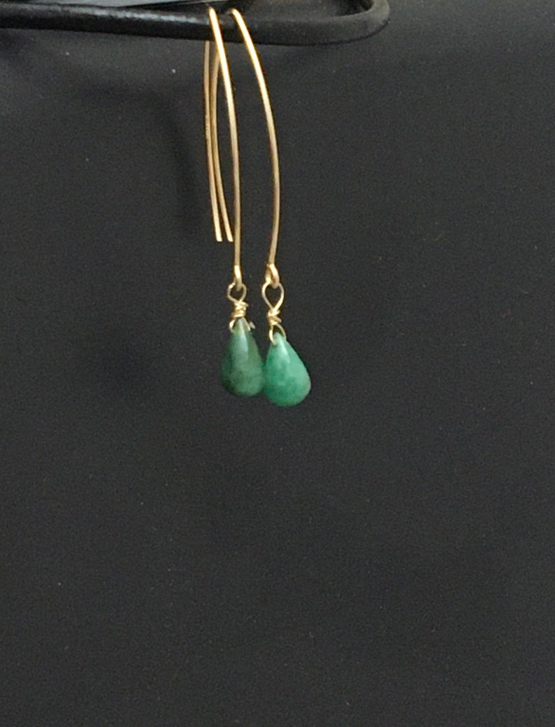 Valentine\u2019s gift May birthstone Emerald gold drop earrings green dangle earrings
