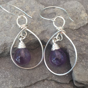 Amethyst teardrop chandelier earrings - sterling silver and purple drop earrings - elegant statement dangles