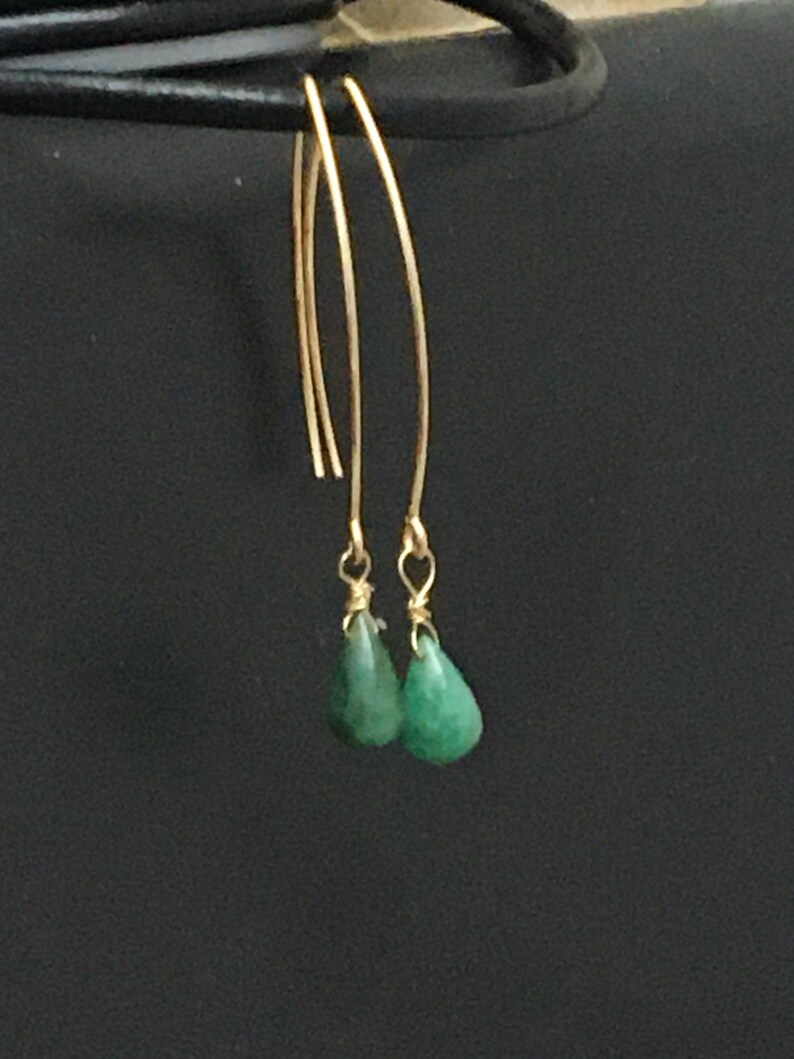 Valentine\u2019s gift May birthstone Emerald gold drop earrings green dangle earrings