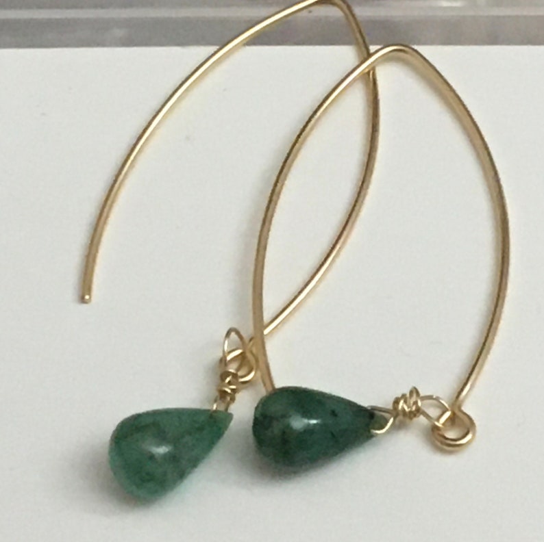 Valentine\u2019s gift May birthstone Emerald gold drop earrings green dangle earrings