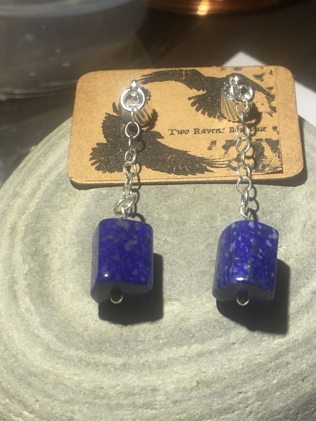 Boucles D'oreilles Lapis Lazuli Bleu - Élégantes, Neuf Avec Défauts (voir Description)