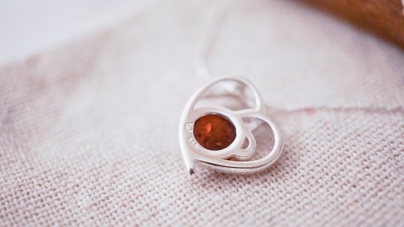 Sterling Silver Genuine Amber Amber Heart Pendant