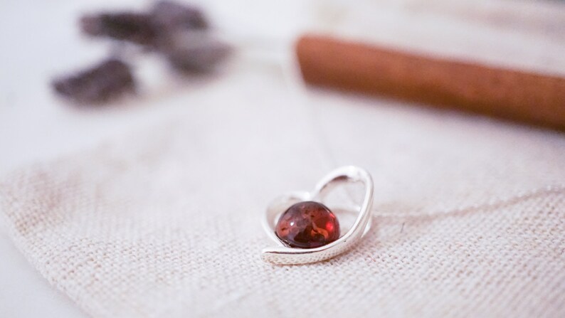 Sterling Silver Genuine Amber Amber Heart Pendant