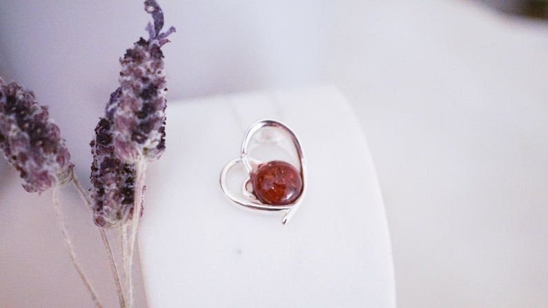 Sterling Silver Genuine Amber Amber Heart Pendant
