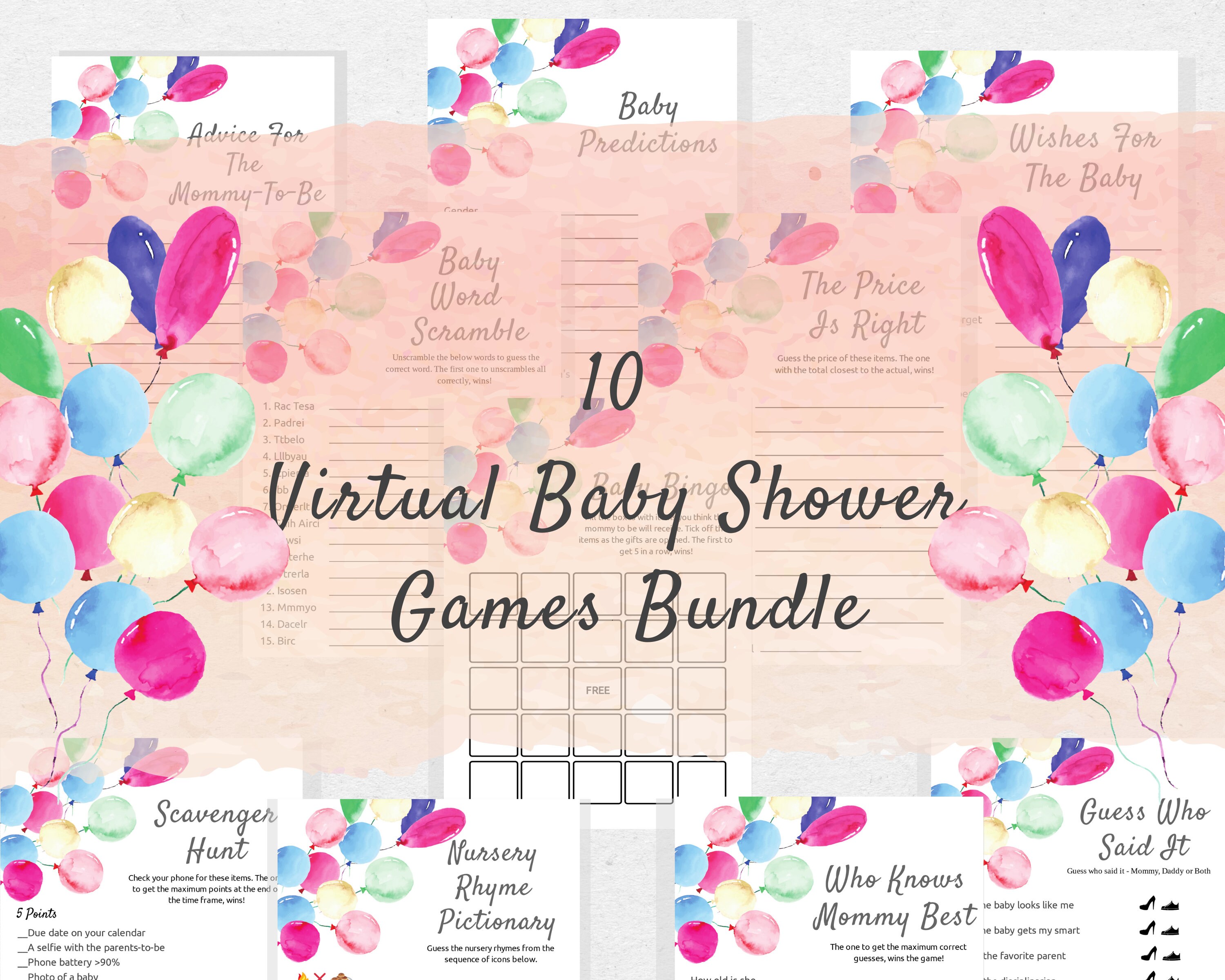 Party Favors & Games 10 Fillable Balloon baby shower game PDFs gender