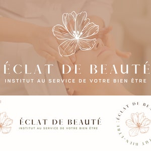 May include: A logo for a beauty institute called "Éclat de Beauté" with a stylized flower design. The text reads "Éclat de Beauté Institut au service de votre bien être".