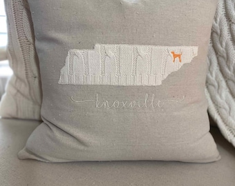 Tennessee Pillow, Custom Throw Pillow, Knoxville, Tennessee fan gift, Cable Knit, Dorm Decor, UTK Graduation Gift, Neutral Decor, VOLS gift