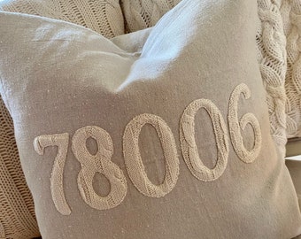 Zip Code Pillow, Neutral Home Decor, Housewarming Gift, Realtor Gift, Custom Pillow Cover, Closing Gifts, New Home Gifts, Hostess Gift