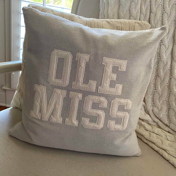 Ole Miss pillow, custom graduation gift, Ole Miss fan gift, Oxford MS, Custom Throw Pillow, Dorm Decor, neutral decor, Hotty Toddy gift