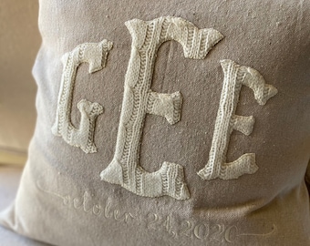 Custom Appliqued Throw Pillow Cover, Monogrammed Pillow, Custom Wedding Gift, Dorm Decor, Graduation Gift, Neutral Decor, Shower Gift