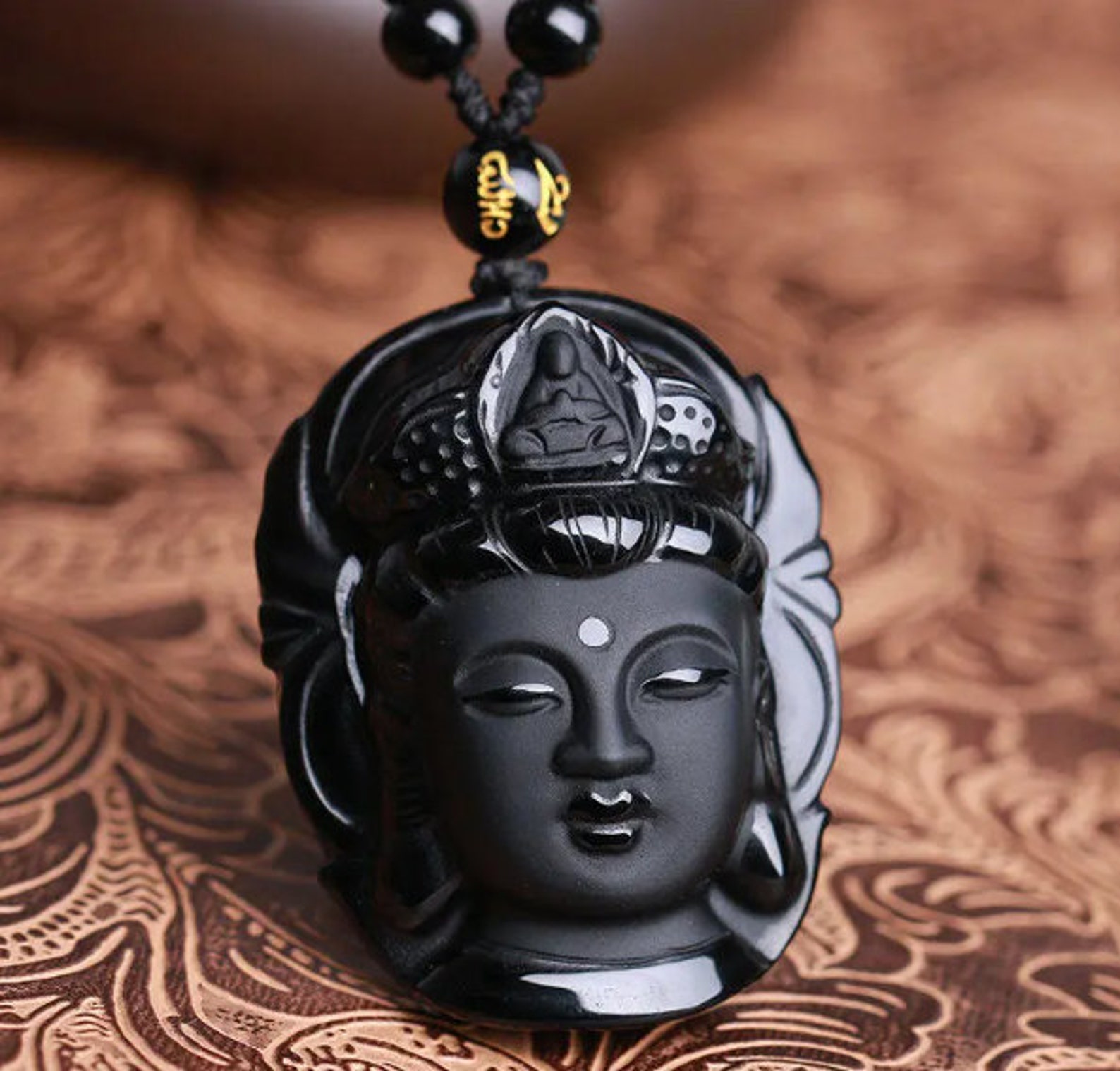 Natural Black Obsidian Kwan-yin Pendant Charm Necklace Lucky - Etsy