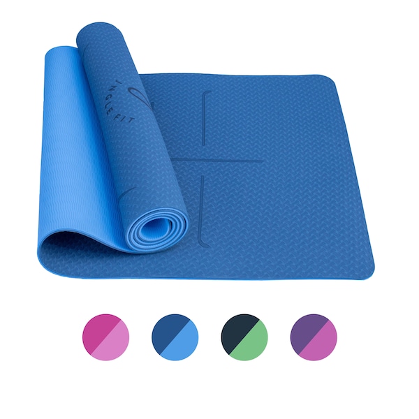JNGLE FIT EcoFriendly TPE Yoga Mat with Carry Strap and Alignment Lines. Ideal for Yoga/Pilates/Fitness - 183cm x 61cm x 0.6cm