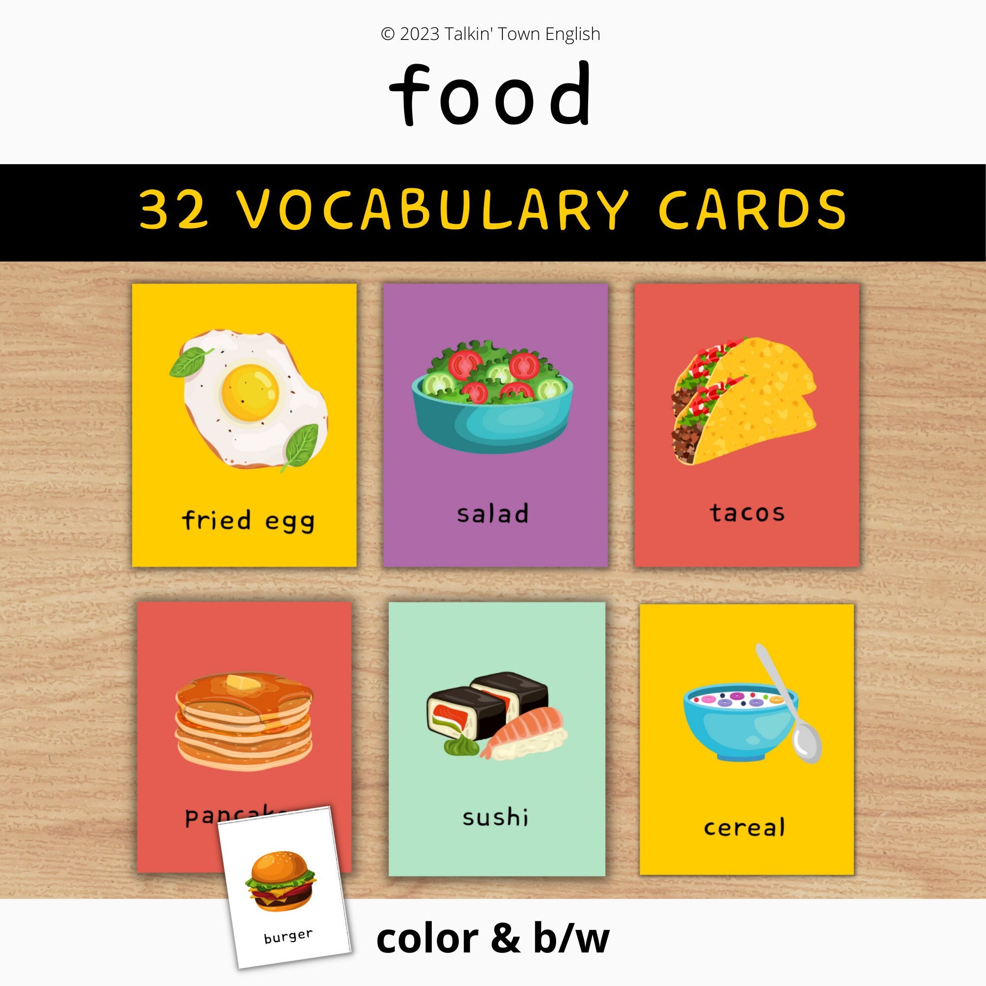 Printable Food Flashcards Vocabulary Cards for ESL Games, Memory ...